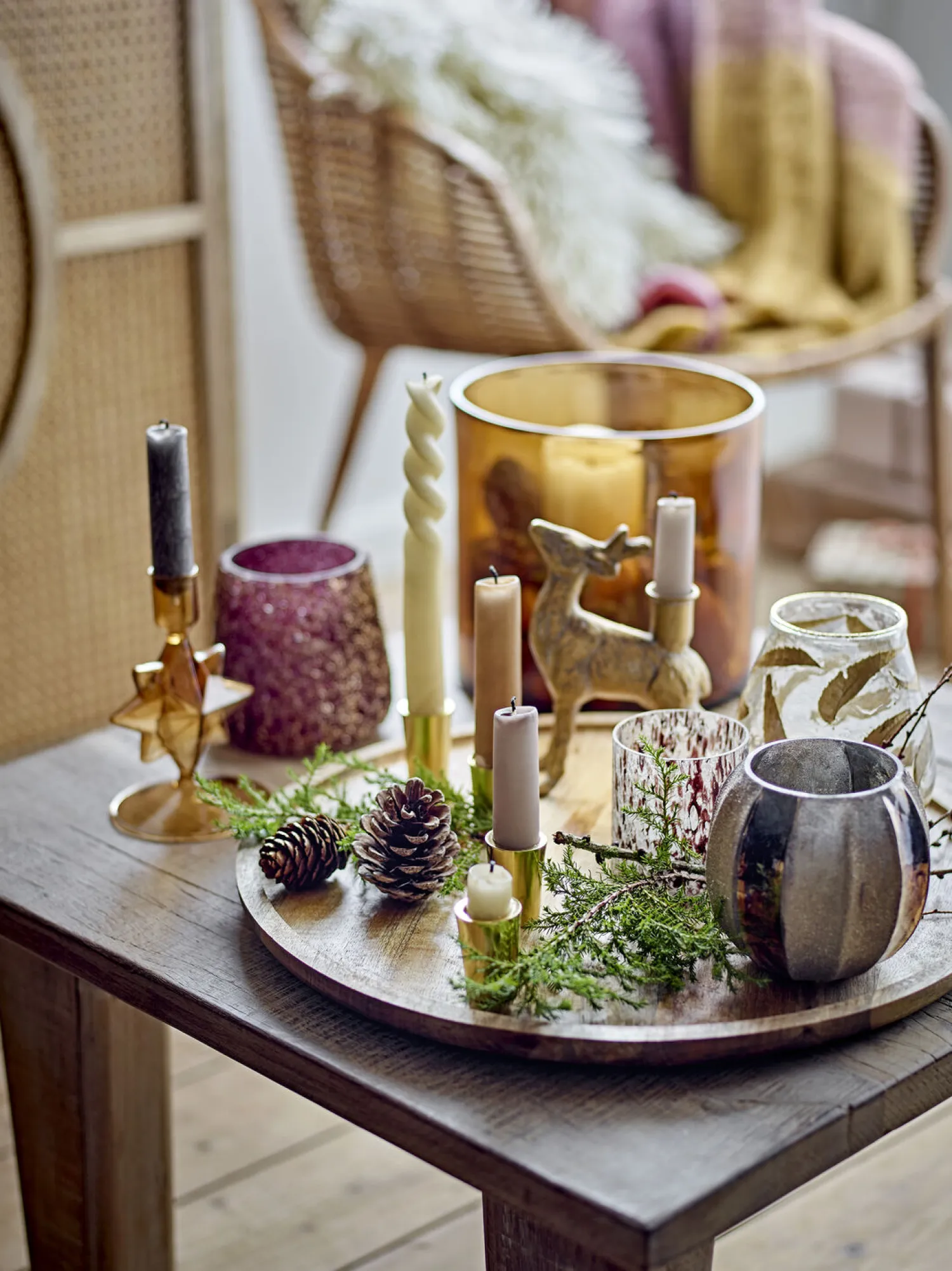 - Felecia Fyrfadsstage, Guld, Genanvendt Glas*Bloomingville