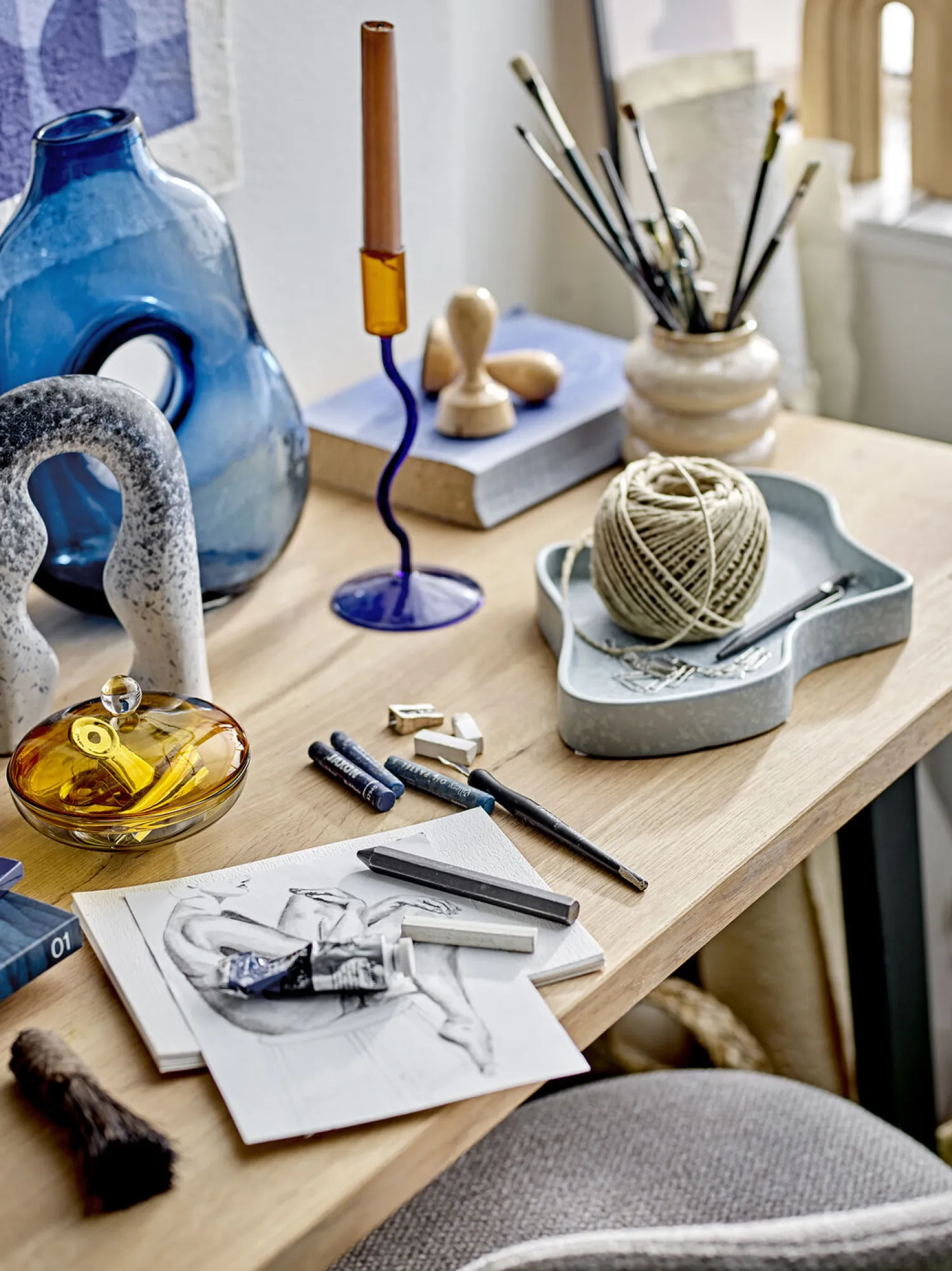 - Harri Vase, Blå, Glas^Bloomingville Clearance