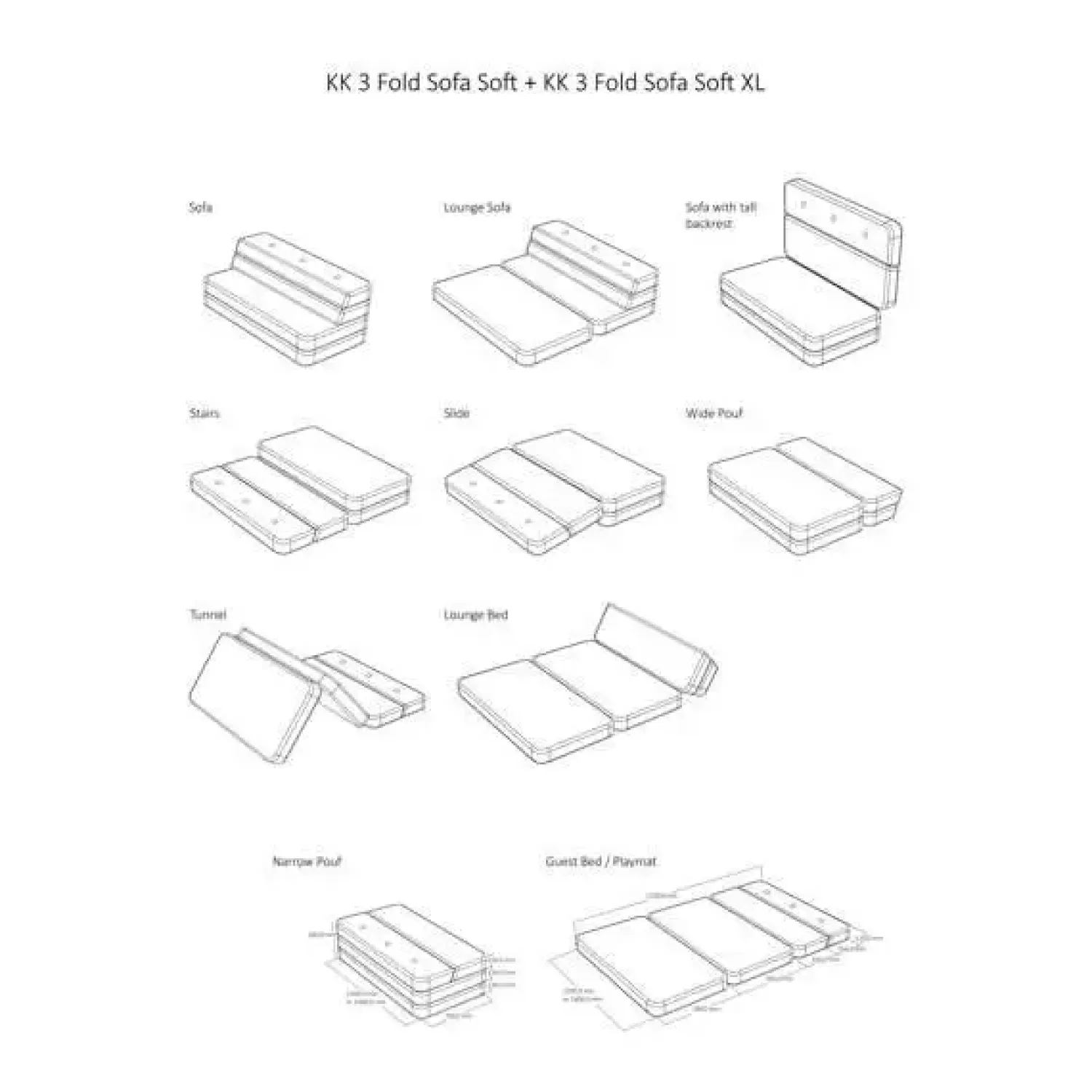 - KK 3 Fold sofa XL 140 cm - Beige med sandfarvet knapper^By KlipKlap Sale