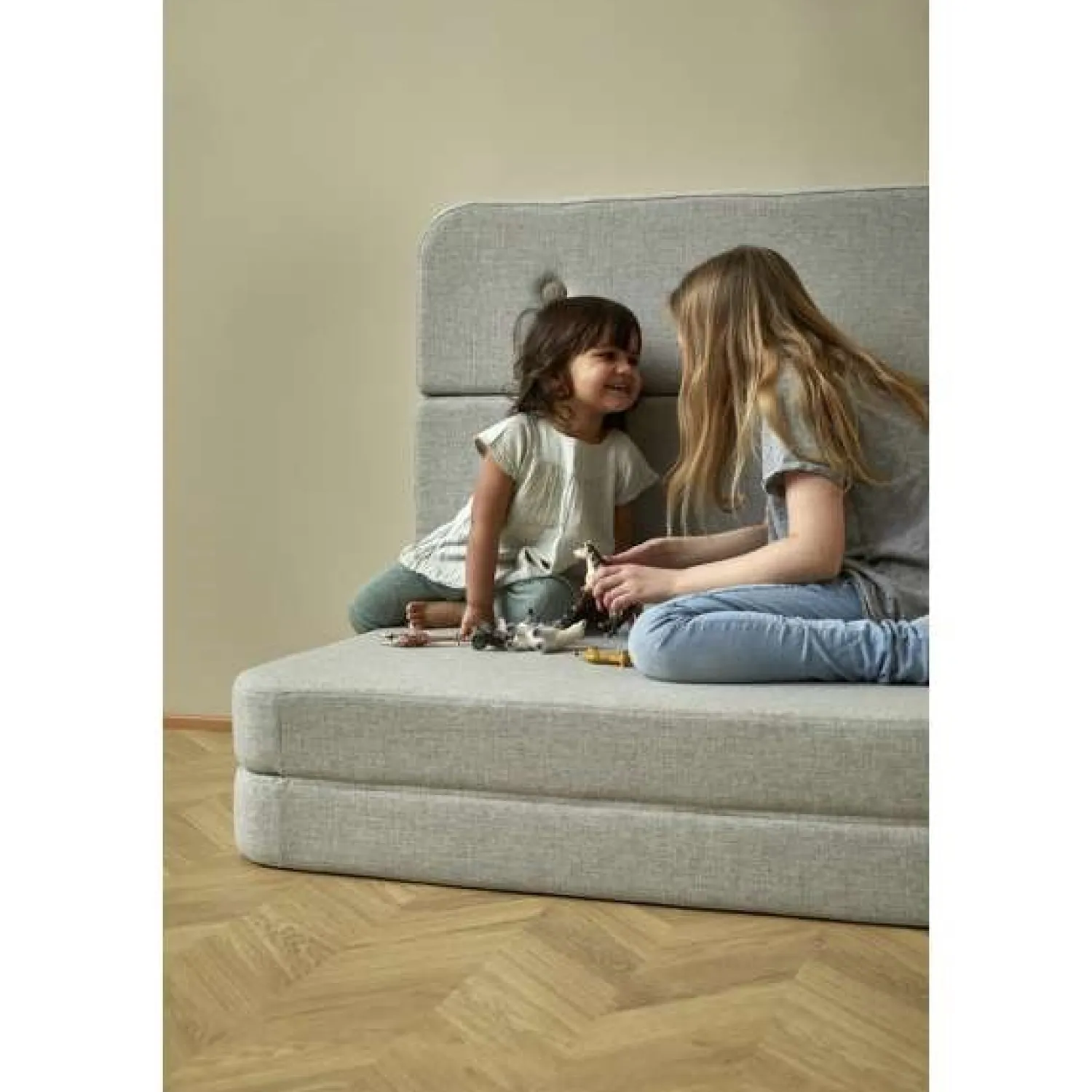- KK 3 Fold sofa XL 140 cm - Beige med sandfarvet knapper^By KlipKlap Sale