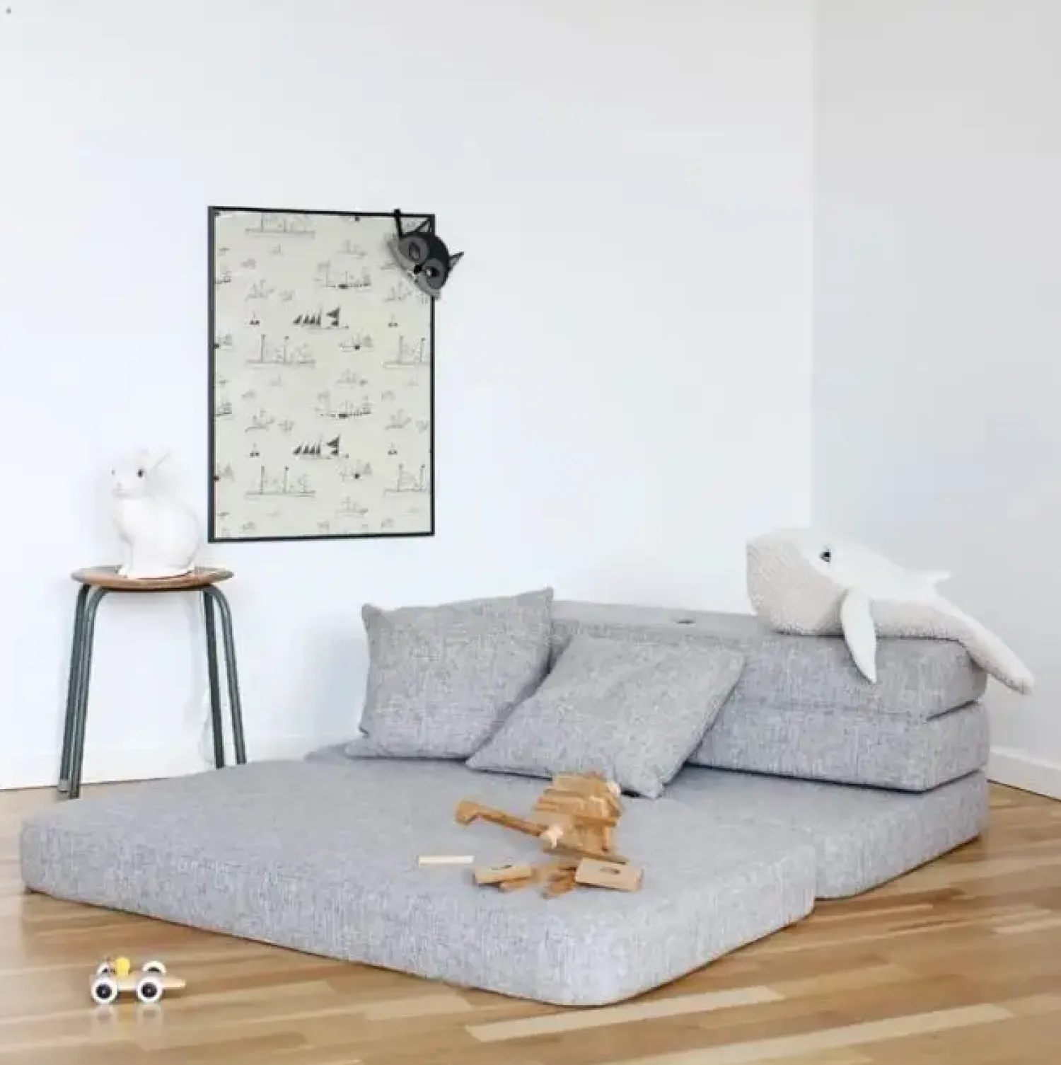 - KK 3 Fold sofa XL 140 cm - Multigrå med grå knapper*By KlipKlap New