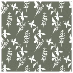 - Serviet - Blomster - 16x16 cm - Mos grøn^Chic Antique Online