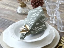 - Serviet - Blomster - 16x16 cm - Mos grøn^Chic Antique Online