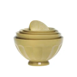 - Skåle - Arés Latteskål m. mønster - Sæt af 5 stk. - Gul / Sennep^Chic Antique Sale