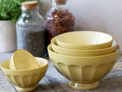 - Skåle - Arés Latteskål m. mønster - Sæt af 5 stk. - Gul / Sennep^Chic Antique Sale