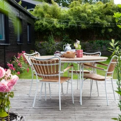 - Havebord - Ellen bord Ø110cm hvid/teak*Cinas