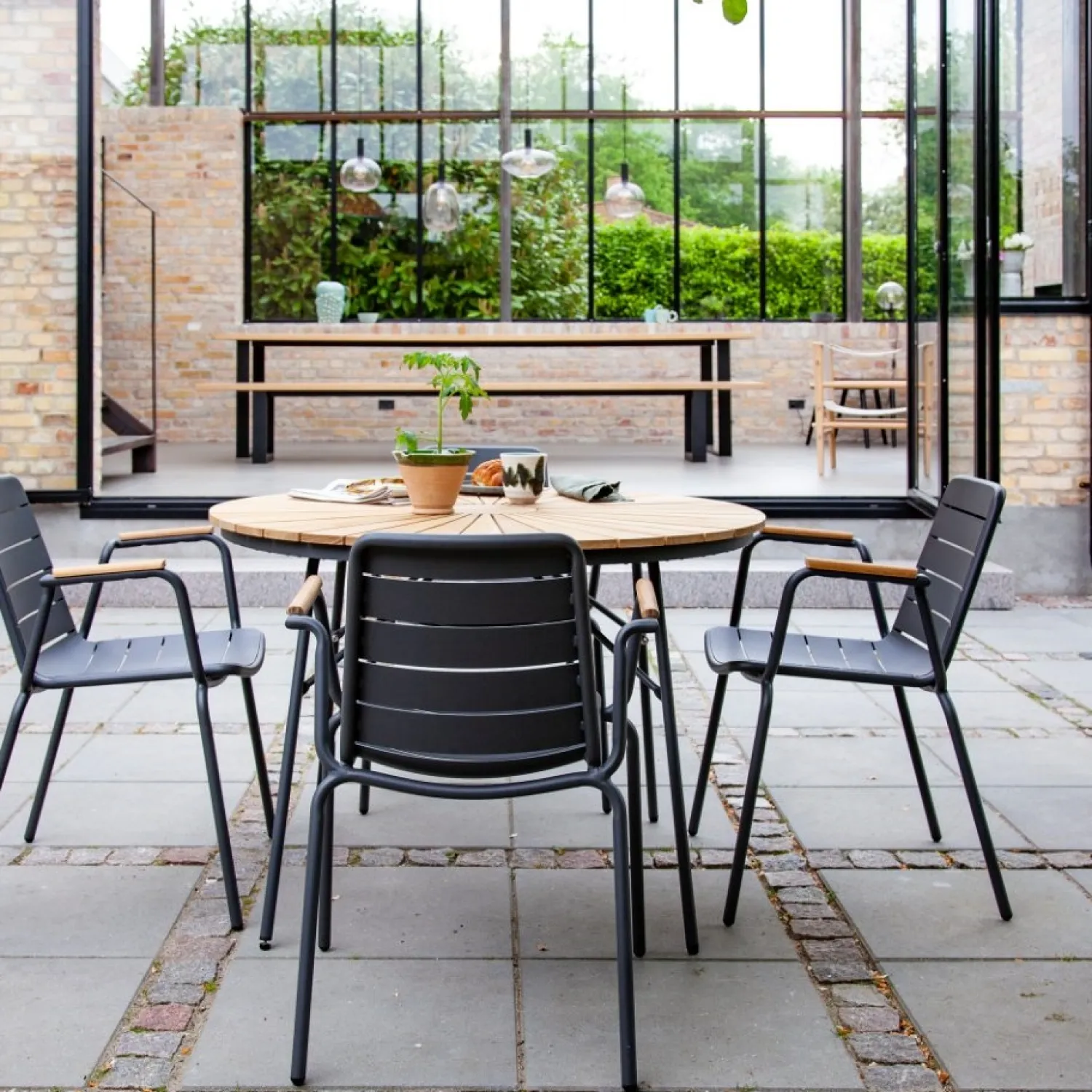 - Havebord - Ellen bord Ø110cm antracit/teak*Cinas Discount