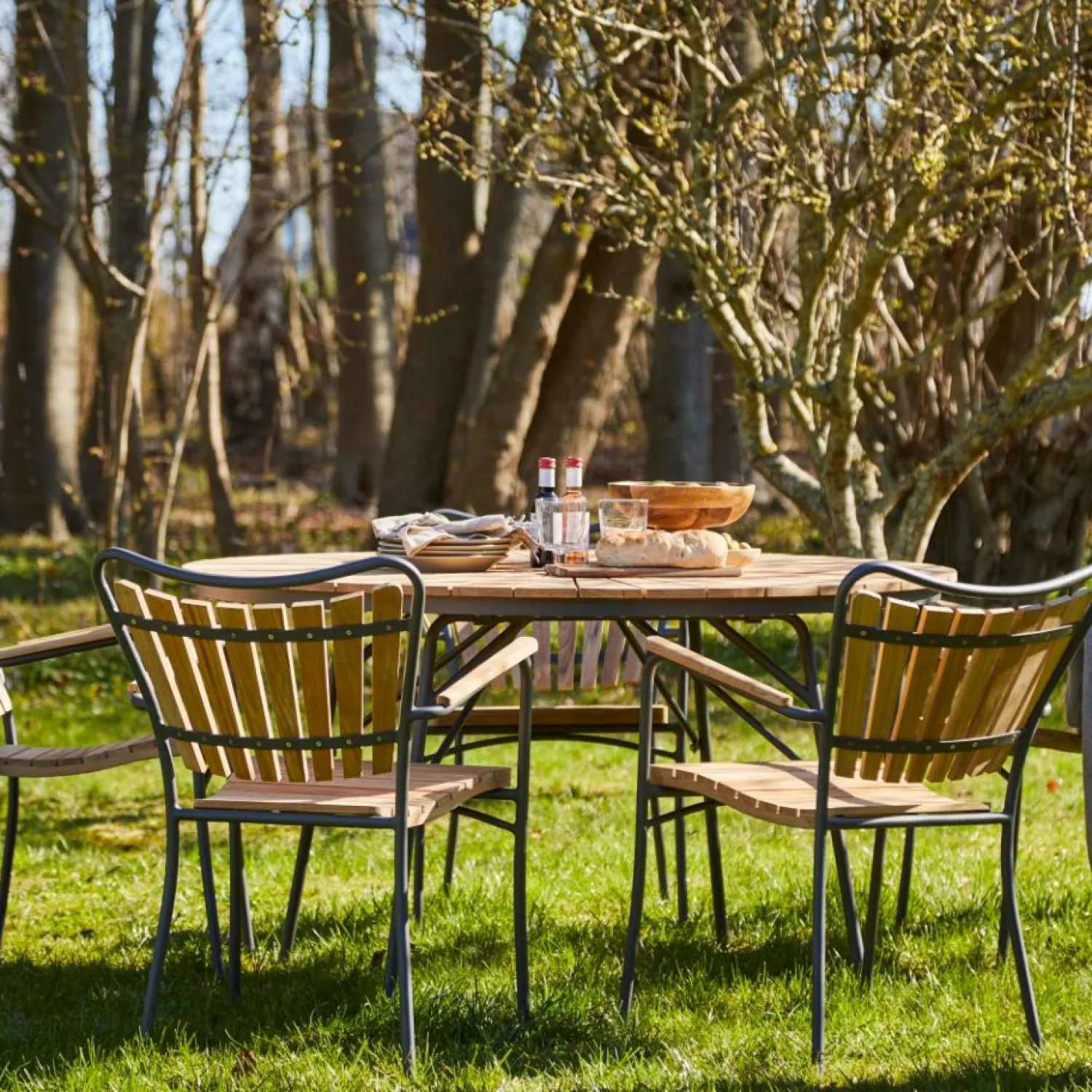 - Havebord - Ellen bord Ø130cm antracit/teak*Cinas Clearance