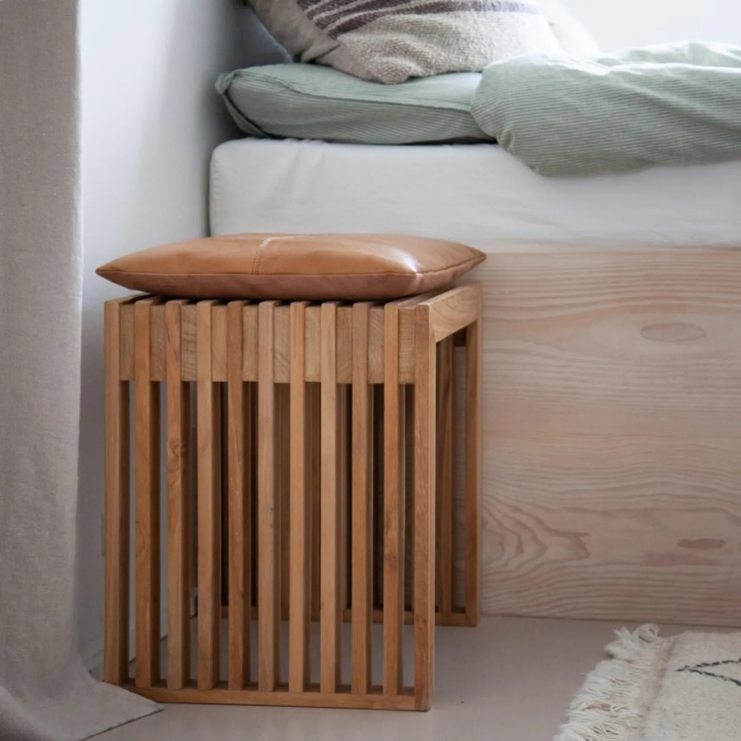 - Siddepude til Rib stool lysebrun læder*Cinas Clearance