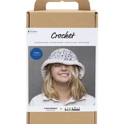 - DIY Kit Hækle, blå, lys natur, gul, Chunky bøllehat, 1 pk.^Creativ Company Hot