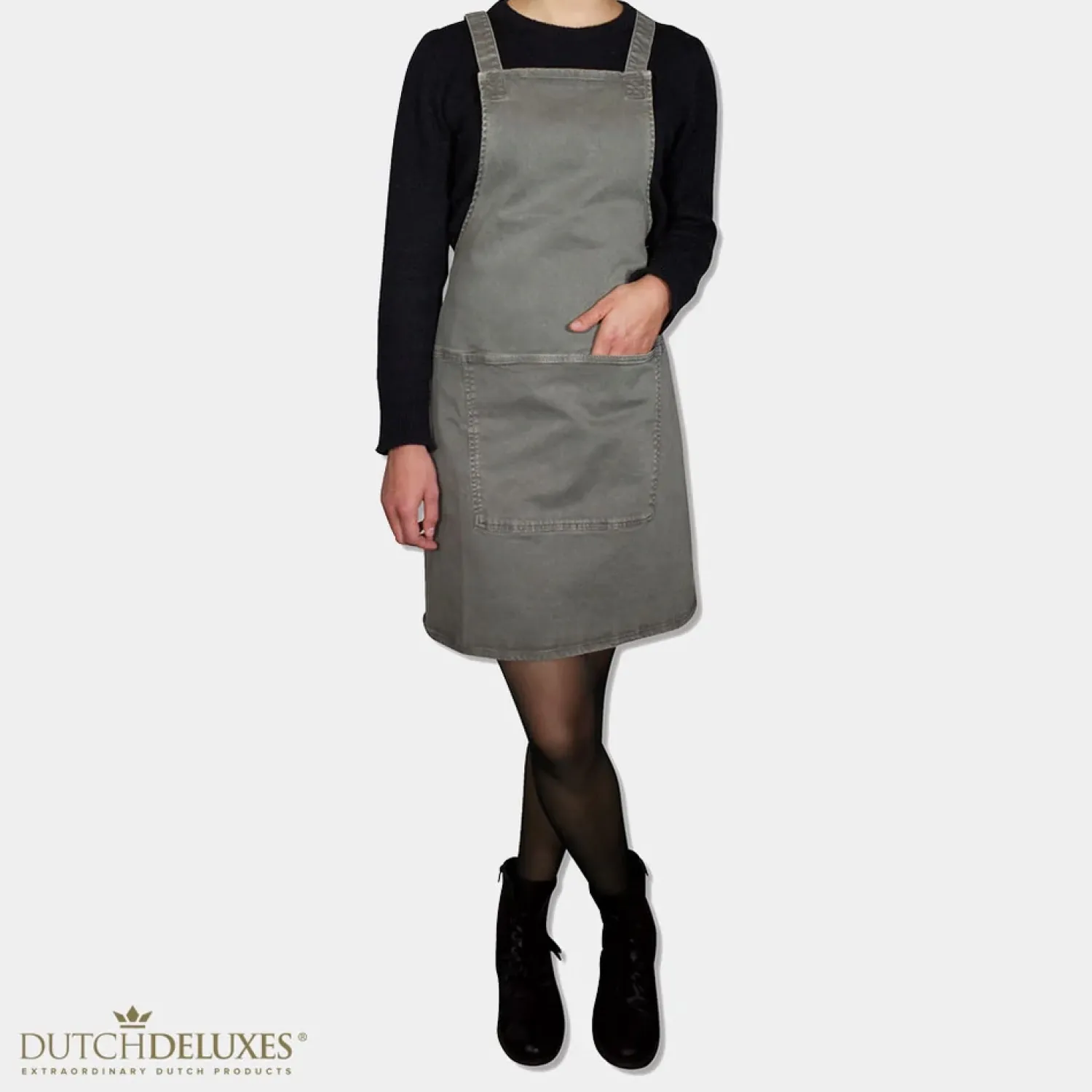 - Forklæde - Suspender Style - Denim Grå-Grøn^Dutchdeluxes New