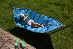 hængekøje Deluxe - lyseblå. Sæt med hængekøje, pude og regncover*Fatboy Hot