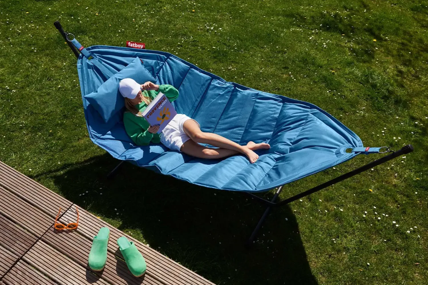 hængekøje Deluxe - lyseblå. Sæt med hængekøje, pude og regncover*Fatboy Hot