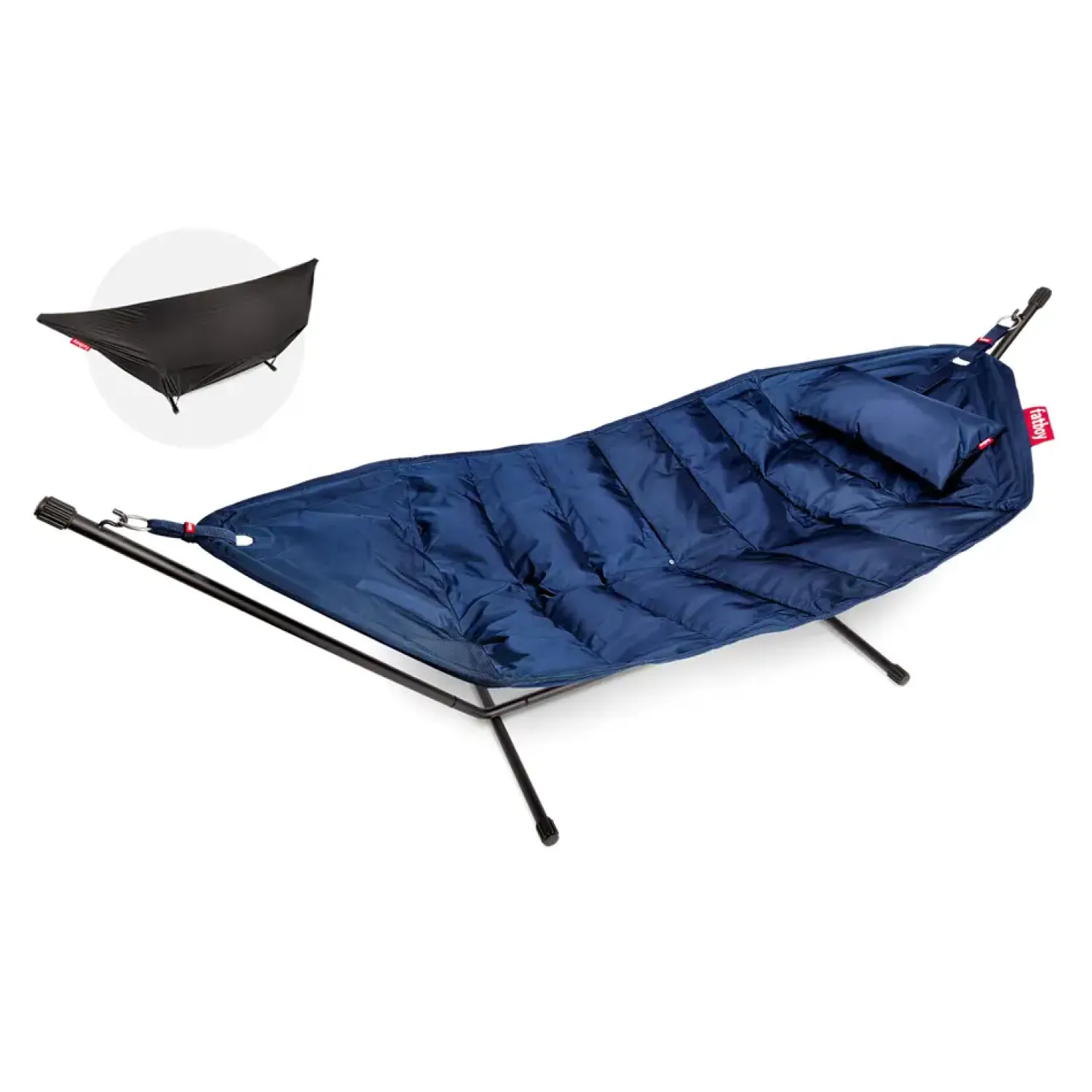 hængekøje Deluxe - Mørkeblå / Dark blue. Sæt med hængekøje, pude og regncover^Fatboy Outlet