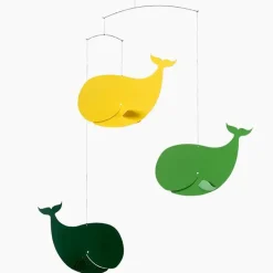 Flensted hanging art - Happy Whales mobile - Uro - Grøn/gul^Flensted Mobiles Sale