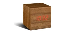 - Wooden Cube Click Clock Teak/ Red LED*Gingko Sale