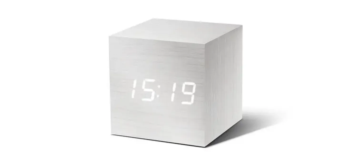 - Wooden Cube Click Clock White / White LED^Gingko Sale