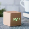 - Wooden Cube Click Clock Beech / Green LED*Gingko Hot