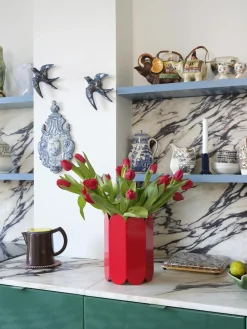 - Arcs Vase, White^Hay