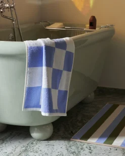 - Check Bath Mat (Organic) - W50 x L90 - Steel Blue - Steel blue - 479*Hay Hot