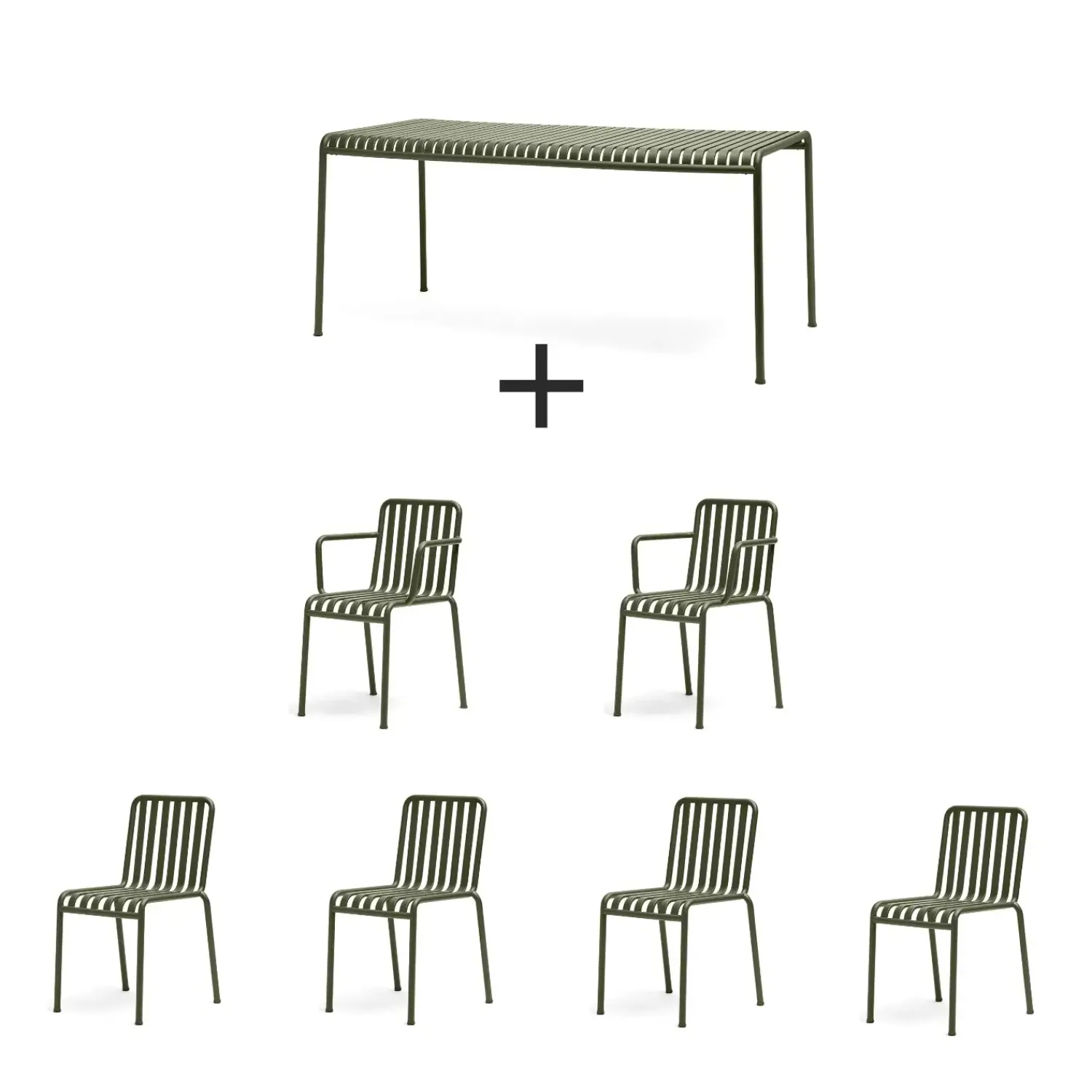 Hay - Palissade sæt - Bord + 6 stole - Oliven - 4 chairs og 2 arm chairs^ Sale