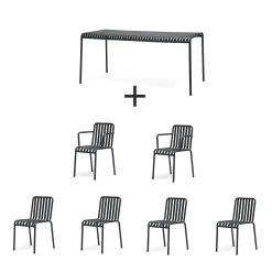 Hay - Palissade sæt - Bord + 6 stole - Anthracite - 4 chair og 2 arm chair* Clearance