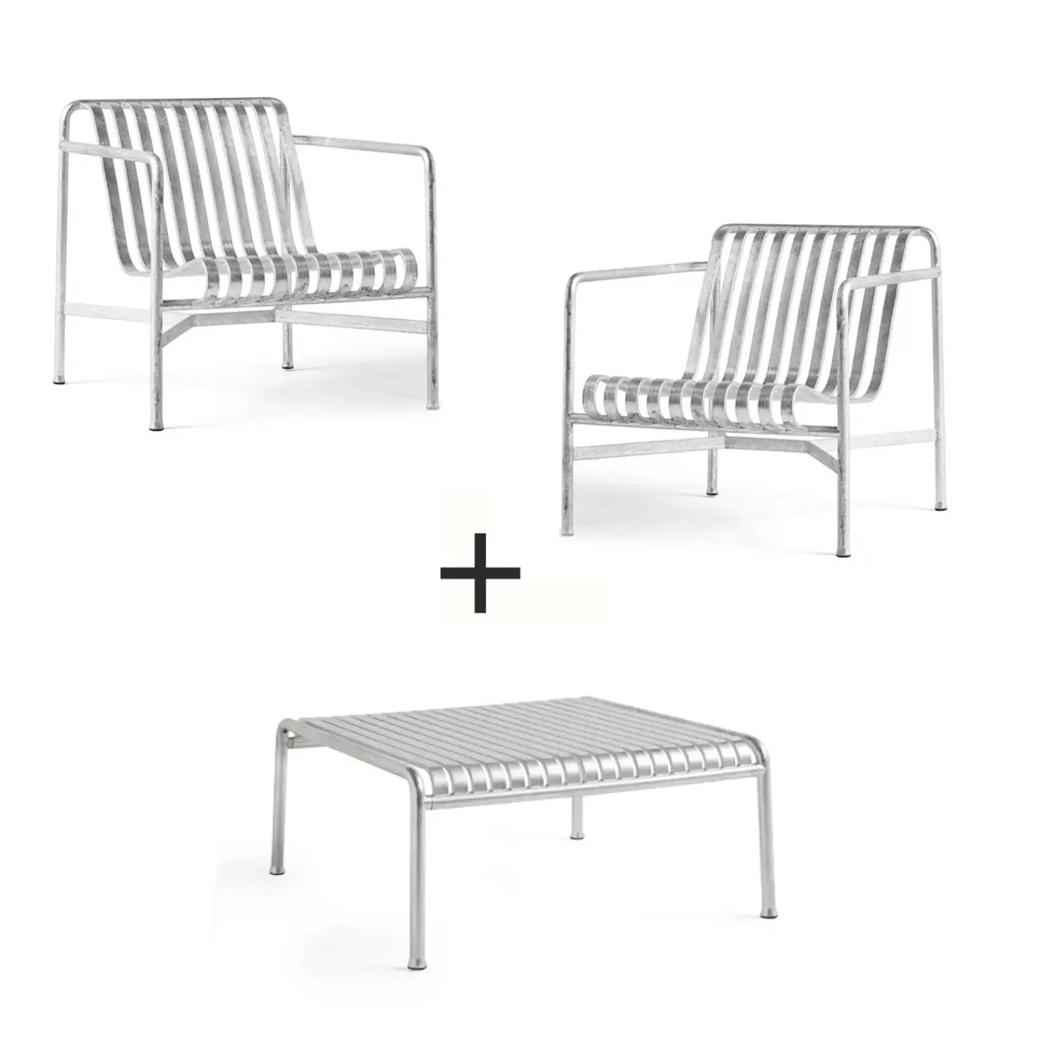 Hay - Palissade sæt - Lounge bord lav + 2 lounge stole lav - Galvaniseret^ Outlet