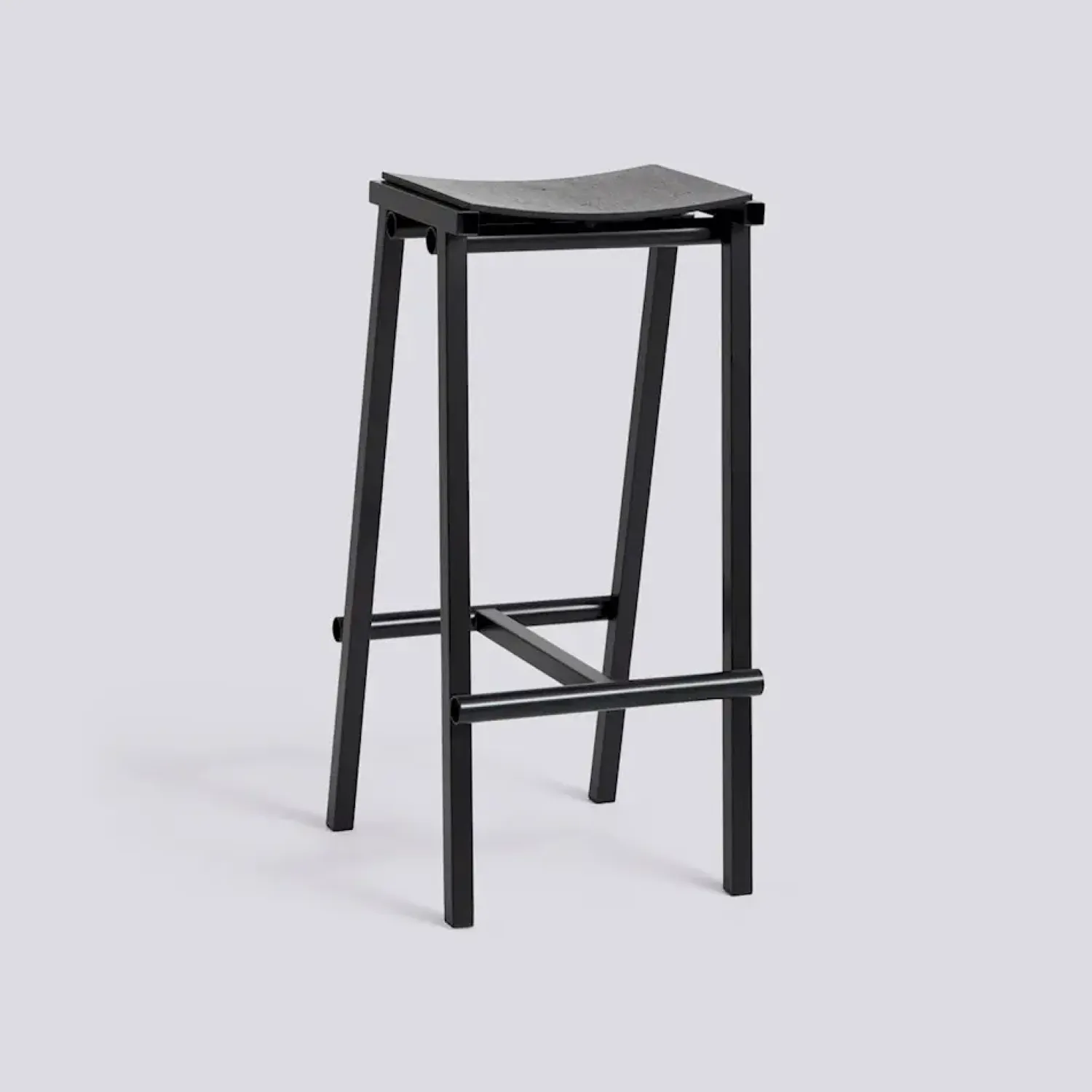 - Taburete 8 Bar Stool - Black - Black Lacquered Oak Veneer Seat - Høj model 75 cm*Hay Hot