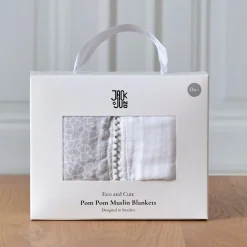 - Tæppe/klud - Pom Pom Muslin Blankets (2-pack) - Hvid/Grå*Jack o Juno Best