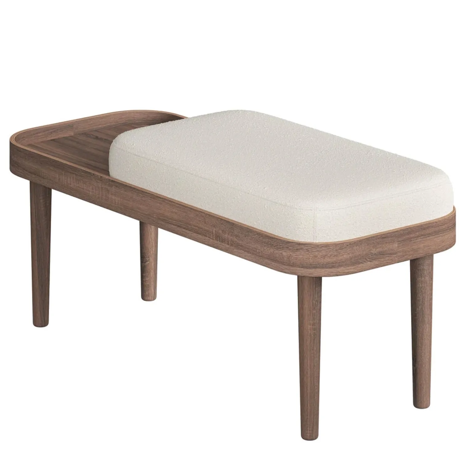 - Serena Bænk - Hvid Bouclé - Mørk eg*NovoForm New