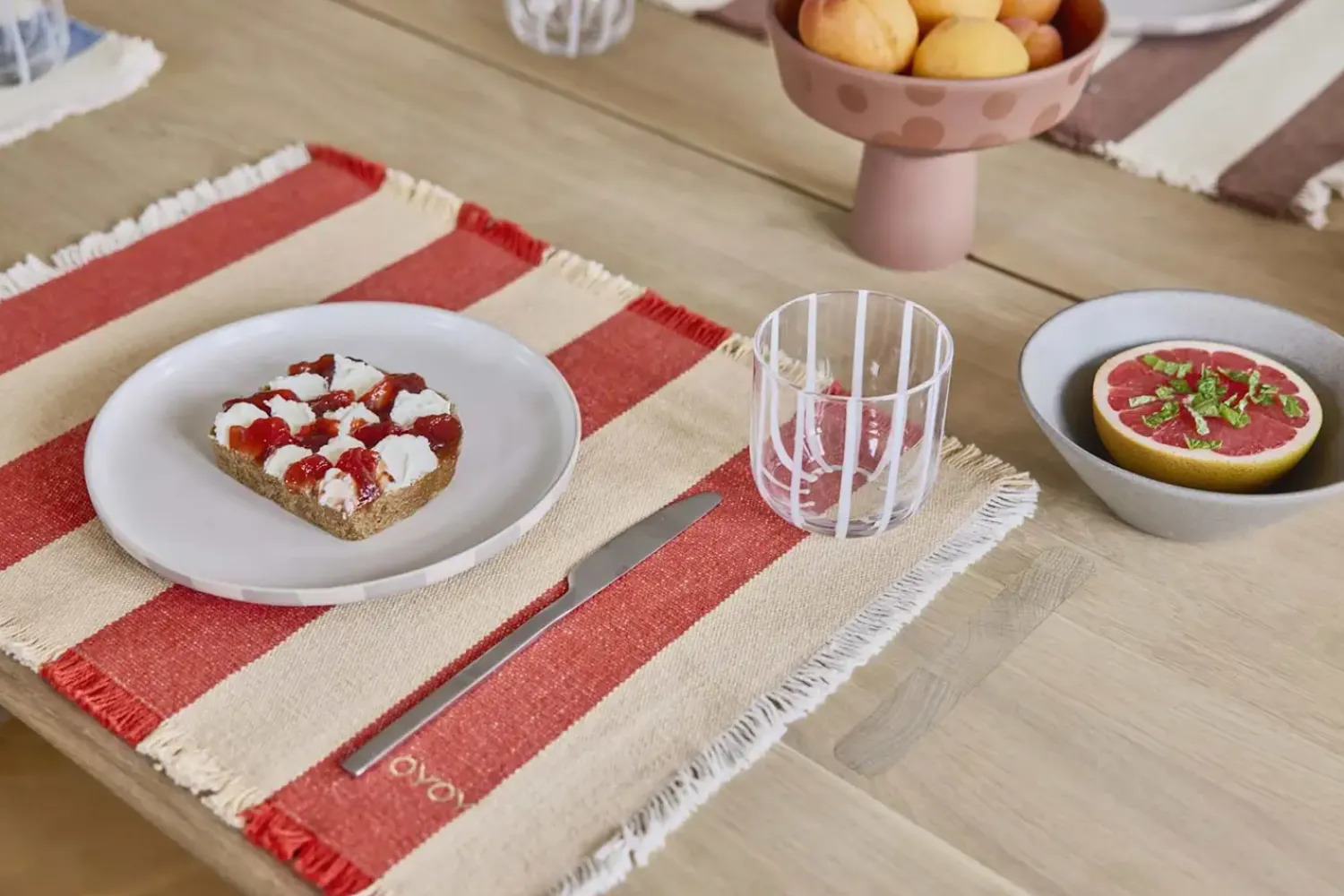 - Dækkeservietter - Toppu - 2 stk. - Rød/Hvid*OYOY Online