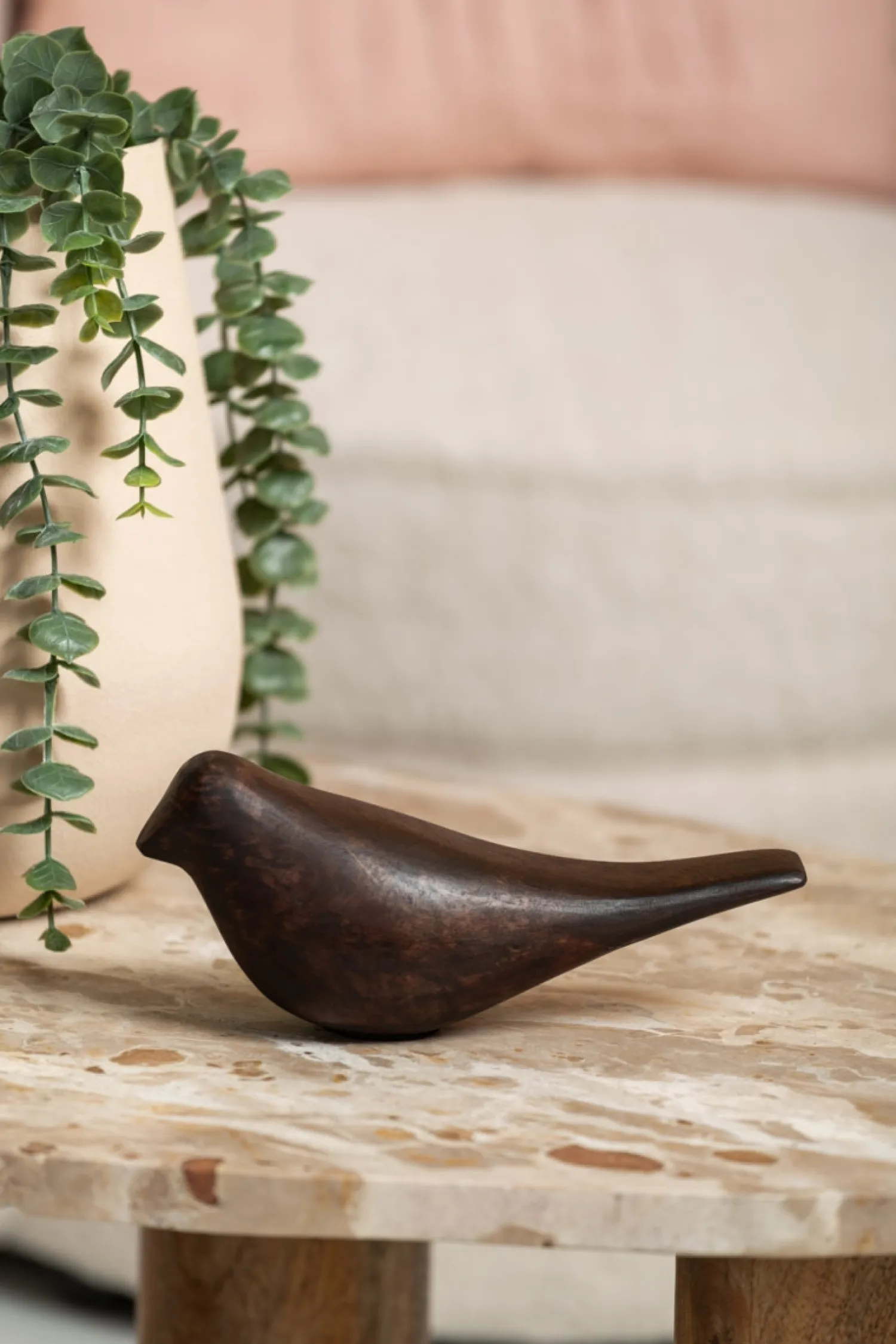 - Statue Bird mango wood walnut lacquered*Present time