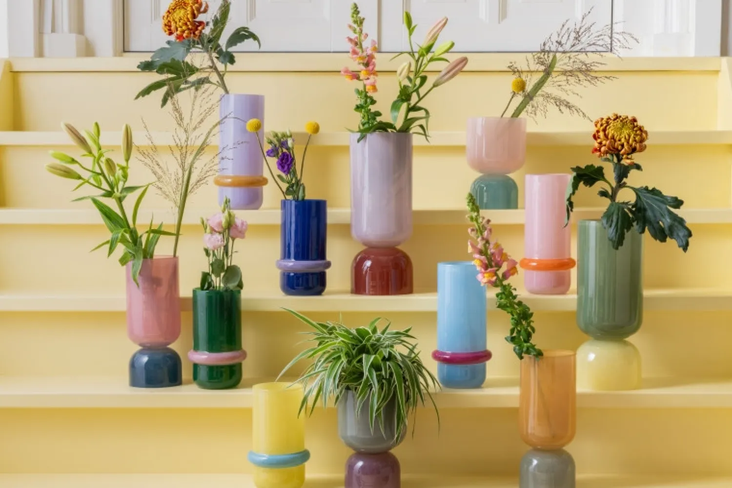 - Vase Animado Anillo large soft blue w. bright pink^Present time Hot