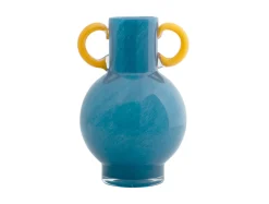- Vase Fiesta glass bright blue, yellow handles*Present time Sale