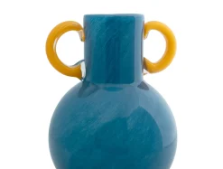 - Vase Fiesta glass bright blue, yellow handles*Present time Sale