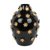 - Vase Golden Flowers enamel black*Present time New