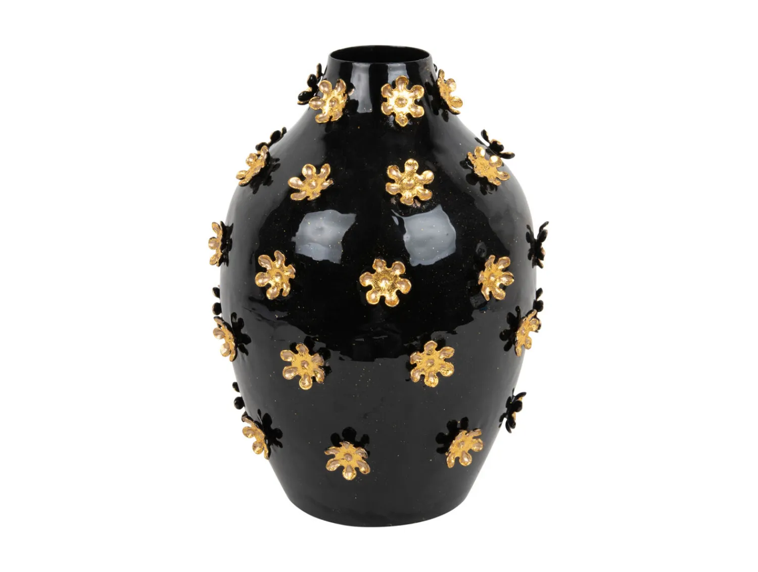 - Vase Golden Flowers enamel black*Present time New