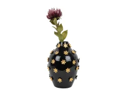 - Vase Golden Flowers enamel black*Present time New