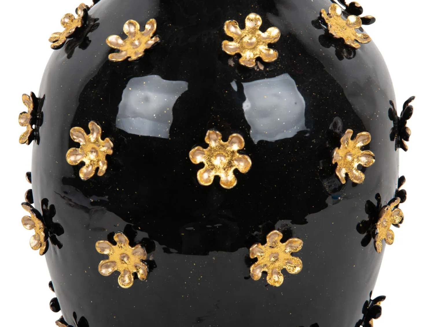 - Vase Golden Flowers enamel black*Present time New