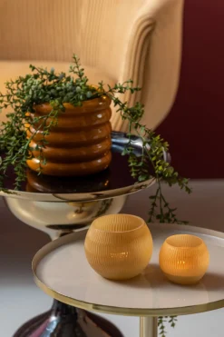 - Votive Chique Ribbed large glass latte brown^Present time Hot