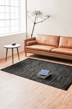 Rug Solid - Tæppe m. læder, sort - 65x135 cm* Best